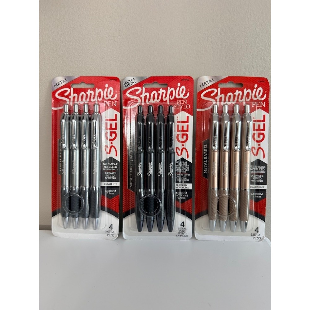 Sharpie S-Gel Metal Barrel Pens 12ct 0.7mm Black Ink Multi Color NWT